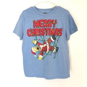 Merry Christmas Homer The Simpsons Blue T Shirt Size Medium Santa Lights